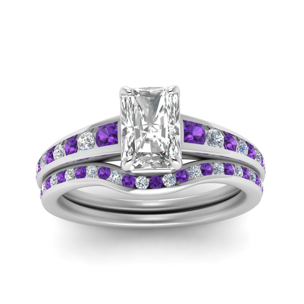 radiant-cut-graduated-channel-diamond-wedding-set-with-purple-topaz-in-FD122866RAGVITO-NL-WG