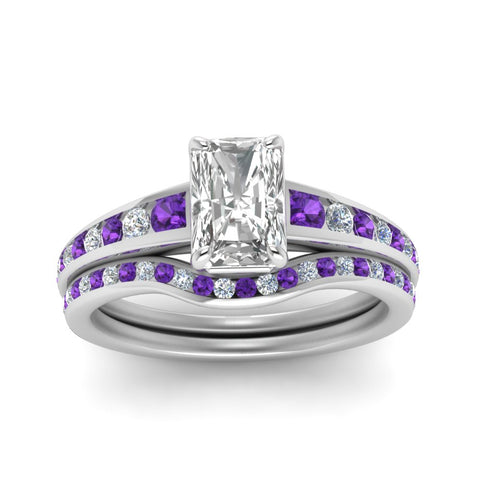 radiant-cut-graduated-channel-diamond-wedding-set-with-purple-topaz-in-FD122866RAGVITO-NL-WG