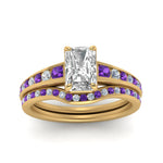 Load image into Gallery viewer, radiant-cut-graduated-channel-diamond-wedding-set-with-purple-topaz-in-FD122866RAGVITO-NL-YG
