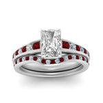 Load image into Gallery viewer, radiant-cut-graduated-channel-diamond-wedding-set-with-ruby-in-FD122866RAGRUDR-NL-WG
