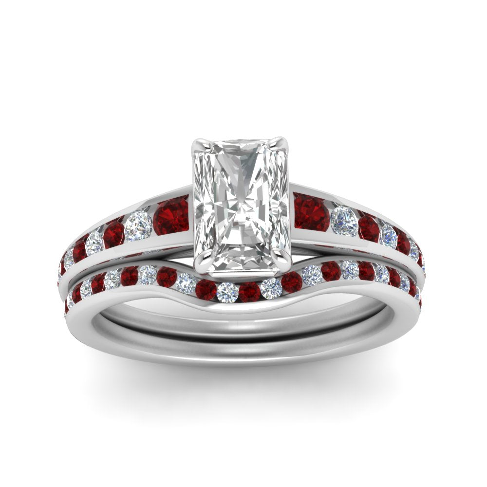 radiant-cut-graduated-channel-diamond-wedding-set-with-ruby-in-FD122866RAGRUDR-NL-WG