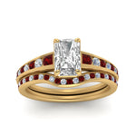 Load image into Gallery viewer, radiant-cut-graduated-channel-diamond-wedding-set-with-ruby-in-FD122866RAGRUDR-NL-YG
