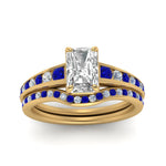 Load image into Gallery viewer, radiant-cut-graduated-channel-diamond-wedding-set-with-sapphire-in-FD122866RAGSABL-NL-YG
