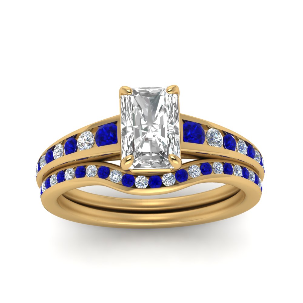 radiant-cut-graduated-channel-diamond-wedding-set-with-sapphire-in-FD122866RAGSABL-NL-YG