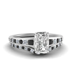Load image into Gallery viewer, radiant-cut-graduated-channel-wedding-set-with-black-diamond-in-FD122866RAGBLACK-NL-WG
