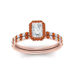 Load image into Gallery viewer, radiant-cut-orange-sapphire-halo-wedding-ring-set-in-rose-gold-FD-8523RAGSAOR-NL-RG