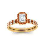 Load image into Gallery viewer, radiant-cut-orange-sapphire-halo-wedding-ring-set-in-yellow-gold-FD-8523RAGSAOR-NL-YG