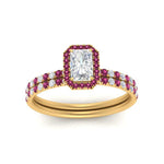 Load image into Gallery viewer, radiant-cut-pink-sapphire-halo-wedding-ring-set-in-yellow-gold-FD-8523RAGSADRPI-NL-YG