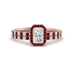 Load image into Gallery viewer, radiant-cut-ruby-halo-wedding-ring-set-in-rose-gold-FD-8523RAGRUDR-NL-RG