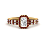 Load image into Gallery viewer, radiant-cut-ruby-halo-wedding-ring-set-in-yellow-gold-FD-8523RAGRUDR-NL-YG