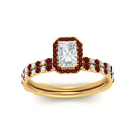 Load image into Gallery viewer, radiant-cut-ruby-halo-wedding-ring-set-in-yellow-gold-FD-8523RAGRUDR-NL-YG
