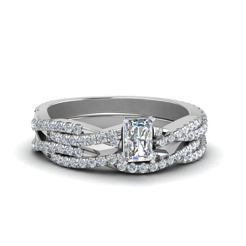 radiant-cut-simple-diamond-twisted-vine-bridal-ring-sets-in-14K-white-gold-FD8233RA-NL-WG