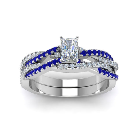 radiant-cut-simple-diamond-twisted-vine-bridal-ring-sets-with-blue-sapphire-in-14K-white-gold-FD8233RAGSABL-NL-WG
