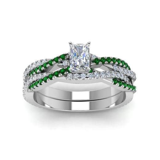 radiant-cut-simple-diamond-twisted-vine-bridal-ring-sets-with-emerald-in-14K-white-gold-FD8233RAGEMGR-NL-WG