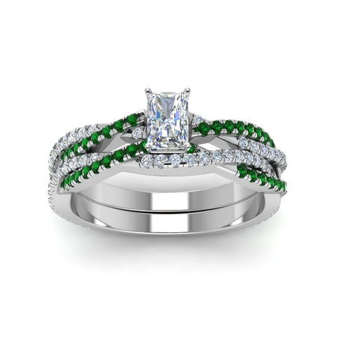 radiant-cut-simple-diamond-twisted-vine-bridal-ring-sets-with-emerald-in-14K-white-gold-FD8233RAGEMGR-NL-WG