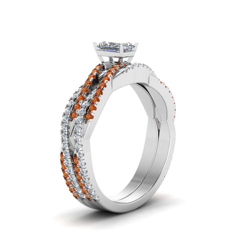 radiant-cut-simple-diamond-twisted-vine-bridal-ring-sets-with-orange-sapphire-in-14K-white-gold-FD8233RAGSAOR-NL-WG
