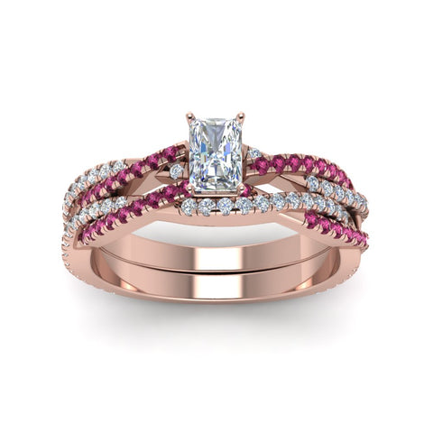 radiant-cut-simple-diamond-twisted-vine-bridal-ring-sets-with-pink-sapphire-in-14K-rose-gold-FD8233RAGSADRPI-NL-RG
