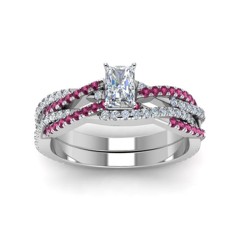 radiant-cut-simple-diamond-twisted-vine-bridal-ring-sets-with-pink-sapphire-in-14K-white-gold-FD8233RAGSADRPI-NL-WG