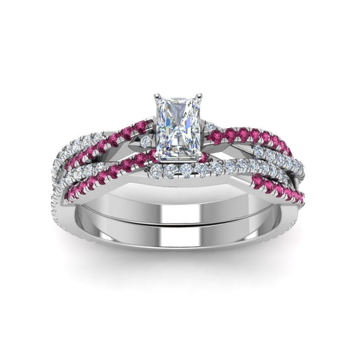 radiant-cut-simple-diamond-twisted-vine-bridal-ring-sets-with-pink-sapphire-in-14K-white-gold-FD8233RAGSADRPI-NL-WG