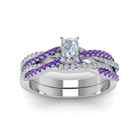 radiant-cut-simple-diamond-twisted-vine-bridal-ring-sets-with-violac-topaz-in-14K-white-gold-FD8233RAGVITO-NL-WG