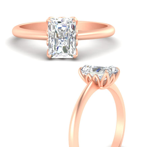 Radiant Solitaire Cathedral Ring With Floral Head
