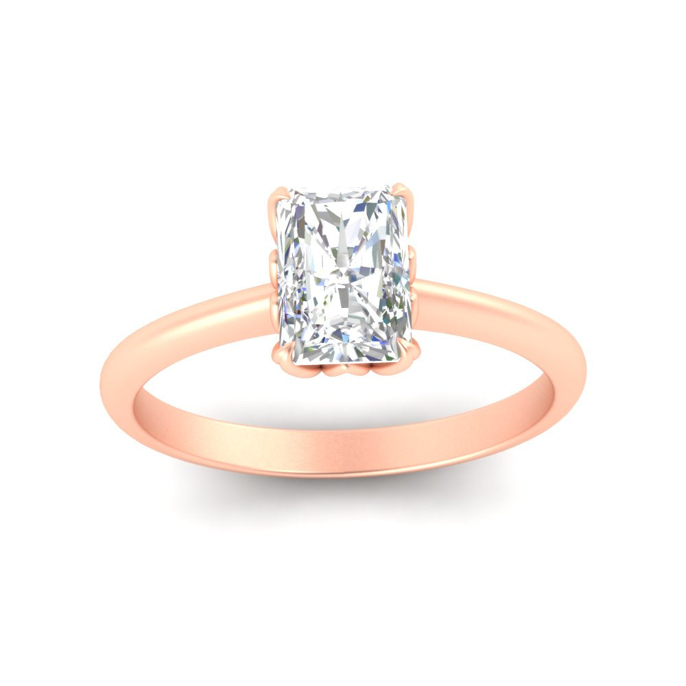 Radiant Solitaire Cathedral Ring With Floral Head