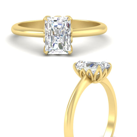 Radiant Solitaire Cathedral Ring With Floral Head