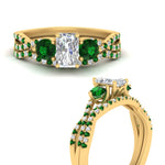 Load image into Gallery viewer, radiant-cut-twisted-floral-prong-emerald-wedding-set-in-yellow-gold-FD10257RAGEMGR-ANGLE3-NL-YG_4ae3e78b-672c-44bb-8aa7-f230c0460d06?v=1756360178
