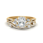 Load image into Gallery viewer, radiant-cut-twisted-vine-luxury-diamond-bridal-ring-set-in-yellow-gold-FDENR3211RAANGLE3-NL-YG

