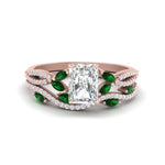 Load image into Gallery viewer, radiant-cut-twisted-vine-luxury-emerald-bridal-ring-set-in-rose-gold-FDENR3211RAGEMGRANGLE3-NL-RG

