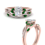 Load image into Gallery viewer, radiant-cut-twisted-vine-luxury-emerald-bridal-ring-set-in-rose-gold-FDENR3211RAGEMGRANGLE3-NL-RG
