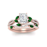 Load image into Gallery viewer, radiant-cut-twisted-vine-luxury-emerald-bridal-ring-set-in-rose-gold-FDENR3211RAGEMGRANGLE3-NL-RG

