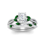 Load image into Gallery viewer, radiant-cut-twisted-vine-luxury-emerald-bridal-ring-set-in-white-gold-FDENR3211RAGEMGRANGLE3-NL-WG