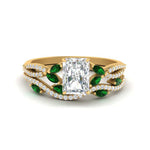 Load image into Gallery viewer, radiant-cut-twisted-vine-luxury-emerald-bridal-ring-set-in-yellow-gold-FDENR3211RAGEMGRANGLE3-NL-YG
