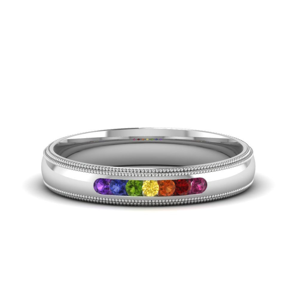 Rainbow 7 Stone Milgrain Band