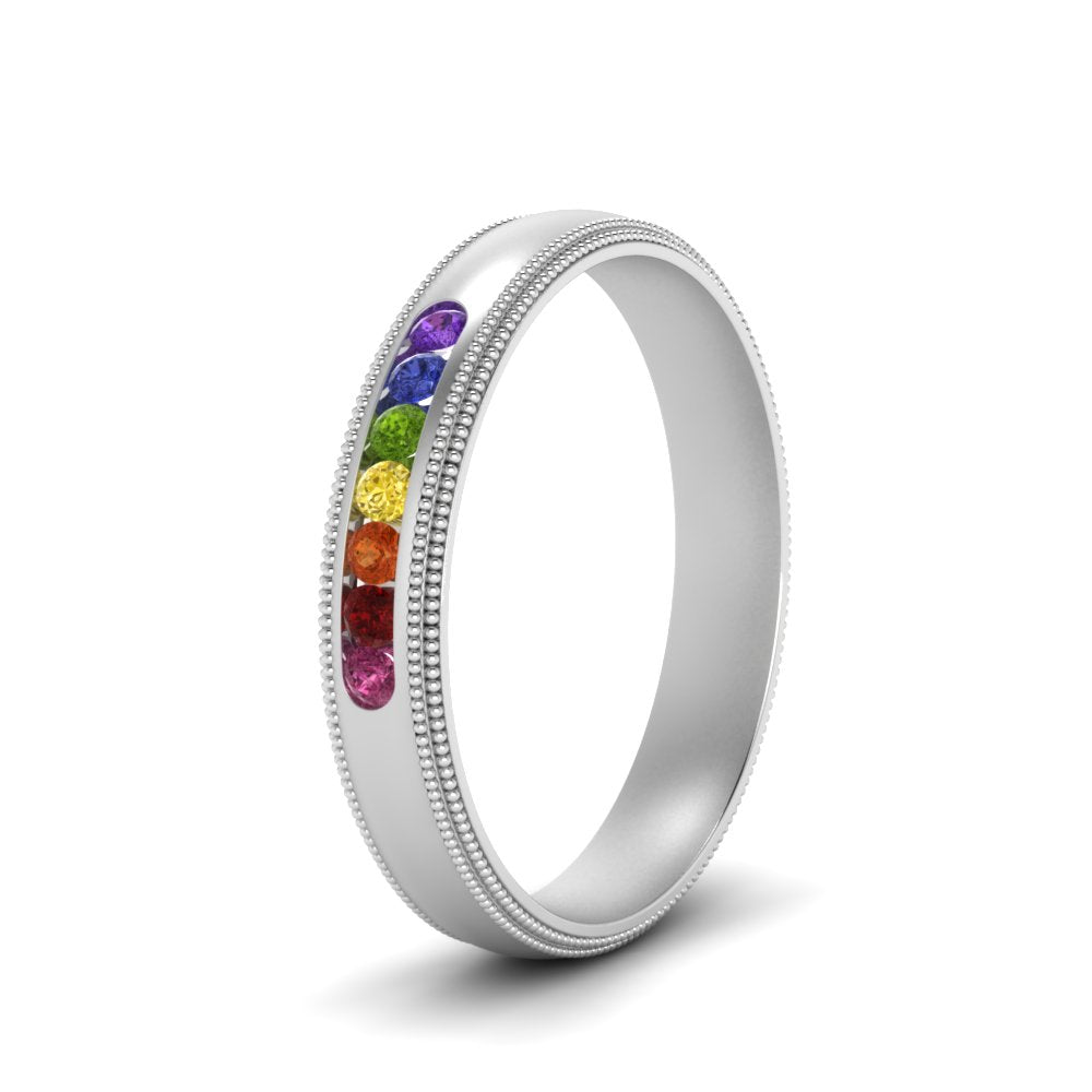 Rainbow 7 Stone Milgrain Band