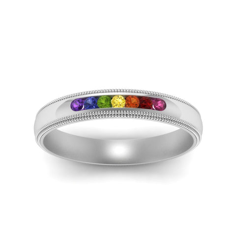Rainbow 7 Stone Milgrain Band