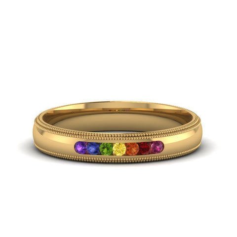 Rainbow 7 Stone Milgrain Band