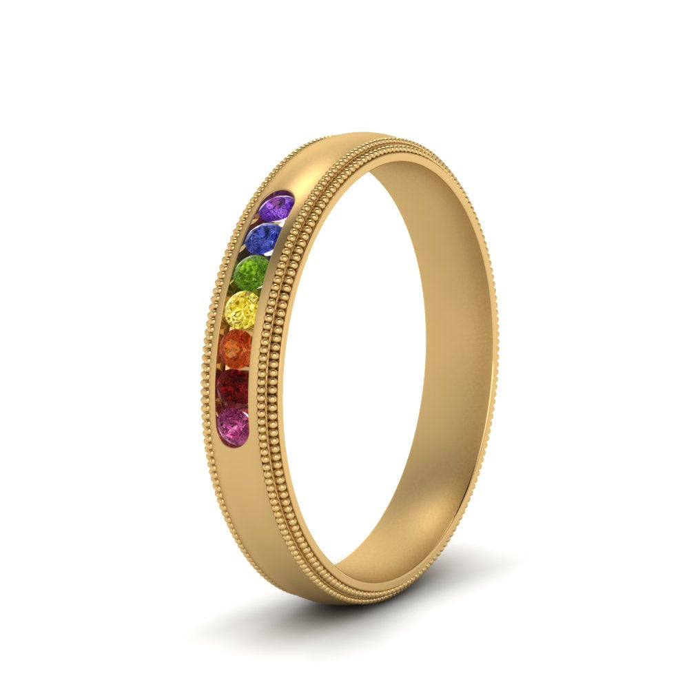 Rainbow 7 Stone Milgrain Band