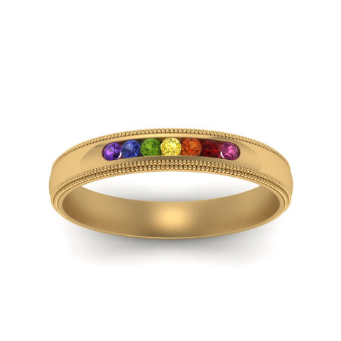 Rainbow 7 Stone Milgrain Band