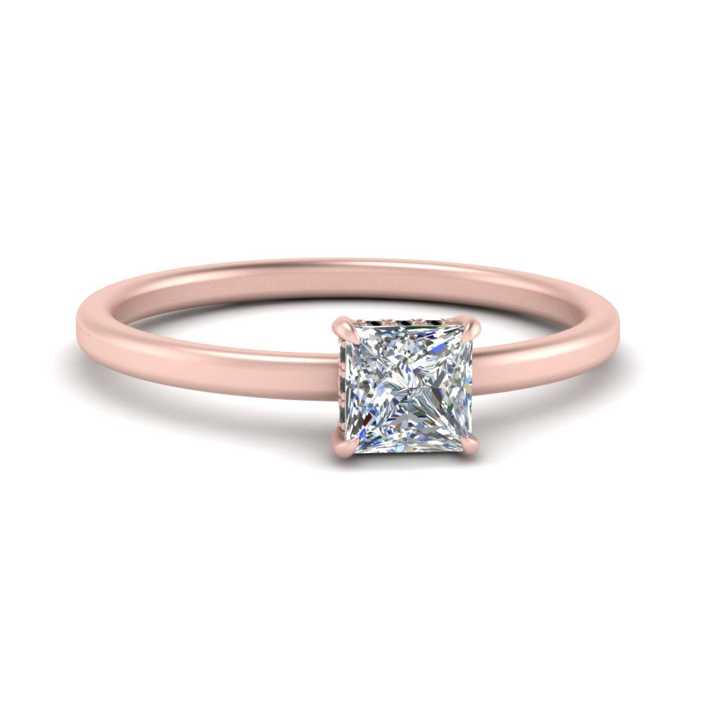 Princess Cut Thin Setting Hidden Halo Diamond Ring