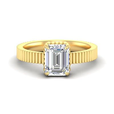 Emerald Cut Diamond Solitaire Ring With Ribbed Band Detail