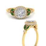 Load image into Gallery viewer, rollover-halo-cushion-nature-inspired-emerald-engagement-ring-in-FD10044CURGEMGRANGLE3-NL-YG
