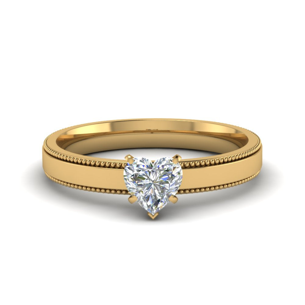 Single Stone Heart Shaped Milgrain Engagement Ring