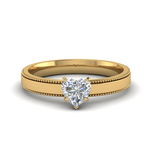 Single Stone Heart Shaped Milgrain Engagement Ring
