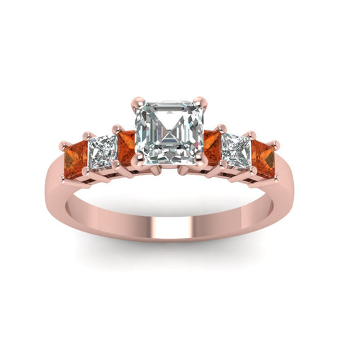 rose-gold-asscher-white-diamond-engagement-wedding-ring-with-orange-sapphire-in-prong-set-FDENS1027ASRGSAORANGLE5-NL-RG