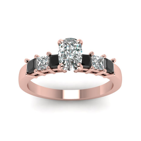 rose-gold-cushion-white-diamond-engagement-wedding-ring-with-black-diamond-in-prong-set-FDENS1027CURGBLACKANGLE5-NL-RG