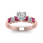 Load image into Gallery viewer, rose-gold-heart-white-diamond-engagement-wedding-ring-with-dark-pink-sapphire-in-prong-set-FDENS1027HTRGSADRPIANGLE5-NL-RG
