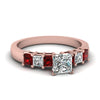 Load image into Gallery viewer, rose-gold-princess-white-diamond-engagement-wedding-ring-with-red-ruby-in-prong-set-FDENS1027PRRGRUDR-NL-RG