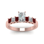 Load image into Gallery viewer, rose-gold-radiant-white-diamond-engagement-wedding-ring-with-red-ruby-in-prong-set-FDENS1027RARGRUDRANGLE5-NL-RG_c71fef74-95ac-4a6c-9eb6-b67cd7996905
